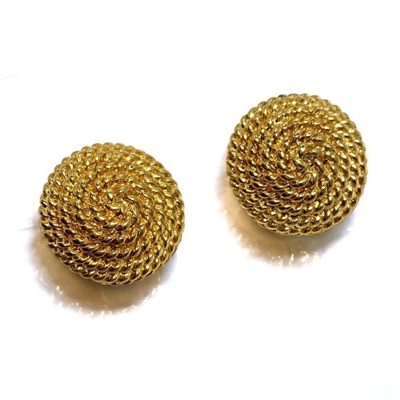 Monet Vintage 1970's Electroplated Gold Alloy Spiral Button Earrings Clip-On 1" - Picture 11 of 11